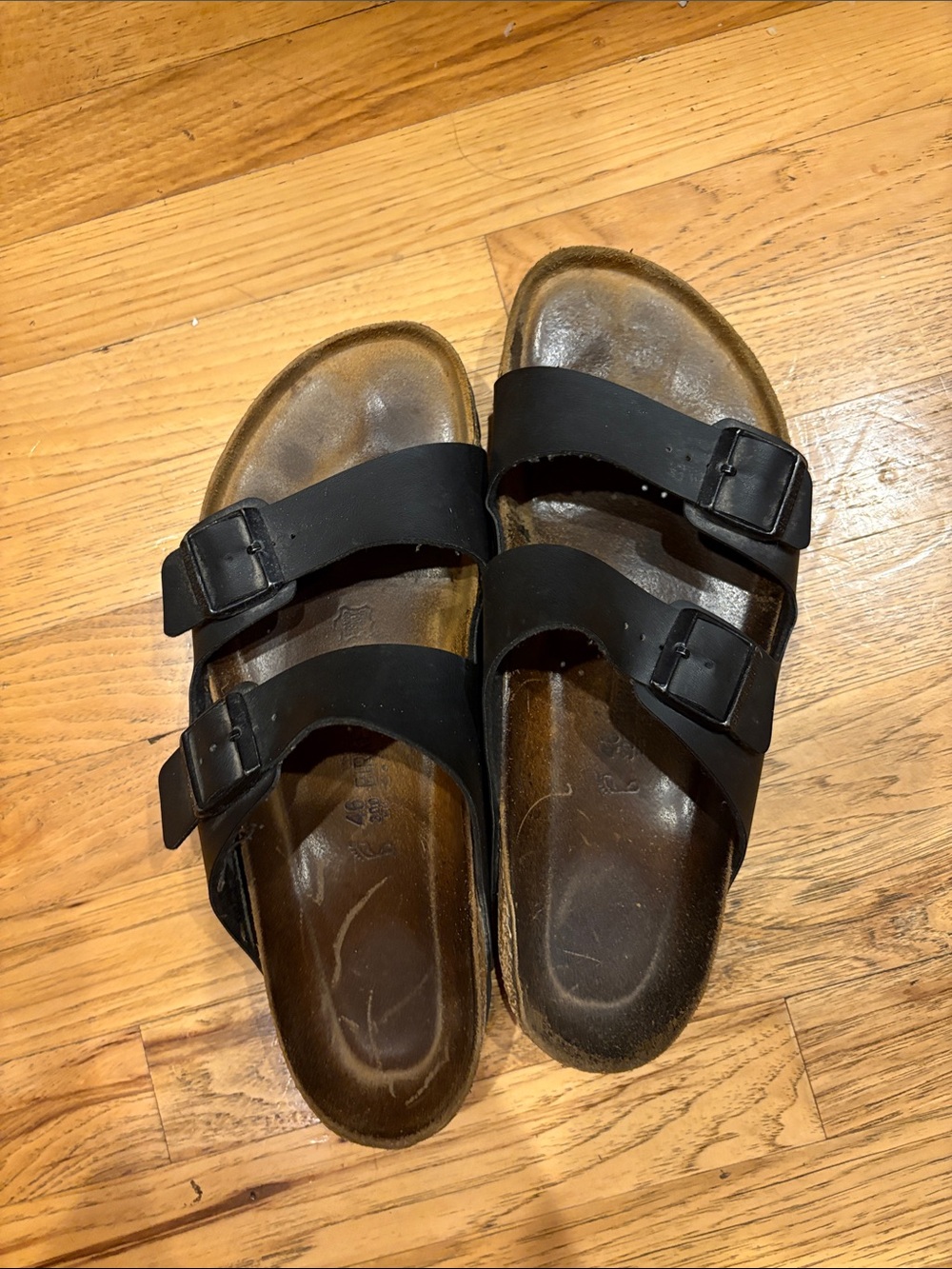 Men's Double-Buckle Birkenstock Slide Sandals in Black